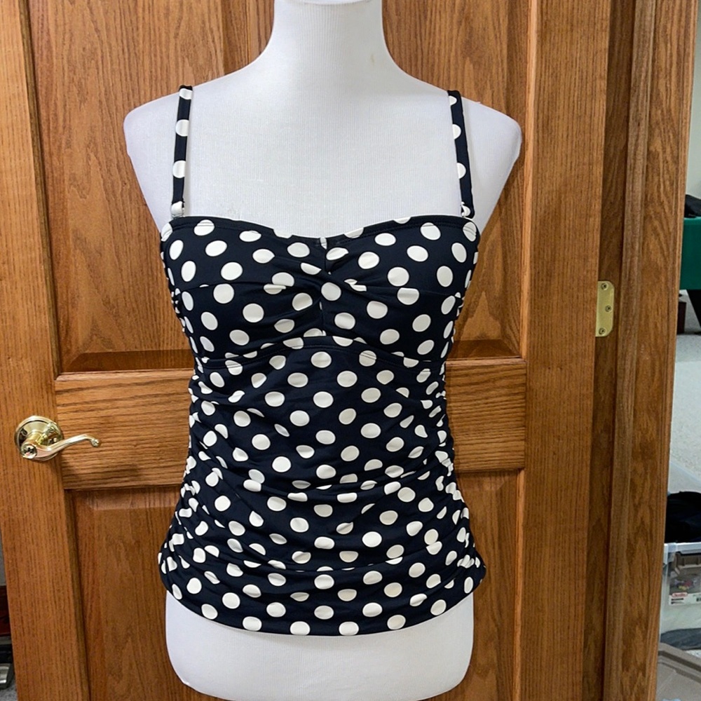 Chaps Black and White Polka Dot Tankini